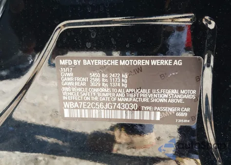 2018 BMW 740I из США, поврежденный, VIN WBA7E2C56JG743030